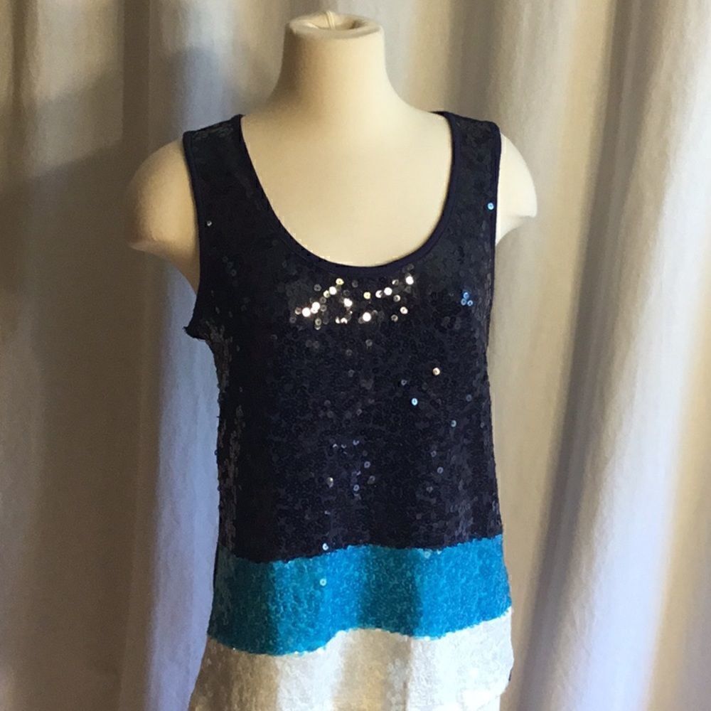 Sequined tank in navy with 3 colors of sequins L